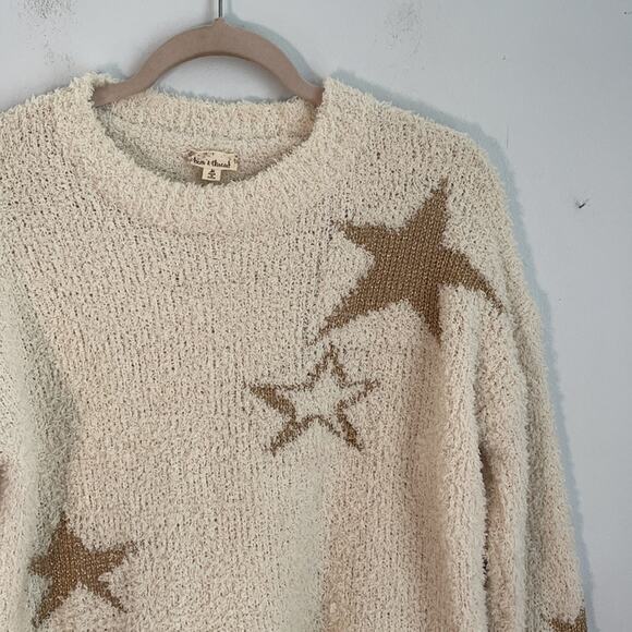 Hem & Thread eyelash plush knit crewneck metallic star knit crewneck sweater M - Picture 2 of 5